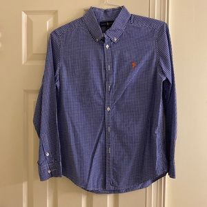 Ralph Lauren boys button up blue & white checkered shirt boys size 14-16